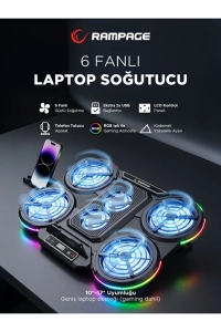 Prote R6 Rgb 6 Fanlı Telefon Standlı Yükseklik Ayarlı 17 Inç Notebook Soğutucu Stand